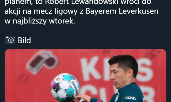 BILD: Lewandowski może wrócić do gry już na mecz z Leverkusen!